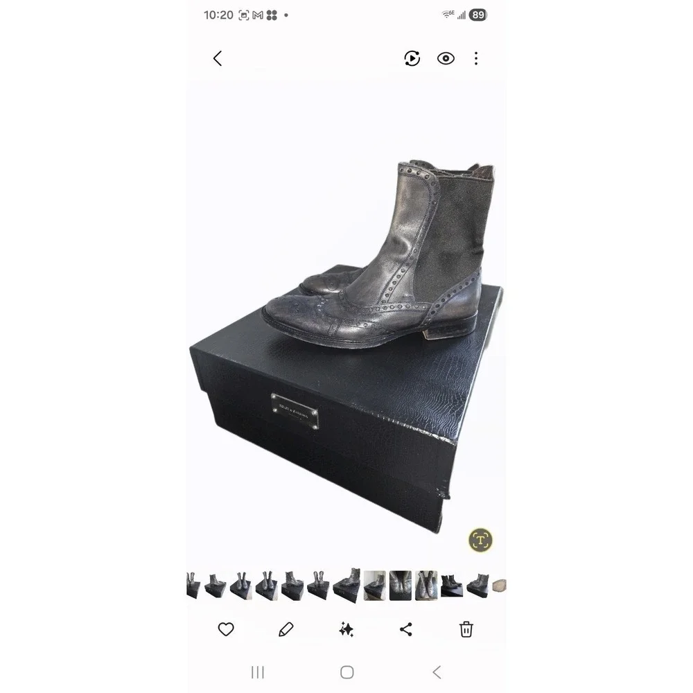 Vintage Dolce & Gabanna Boots Wing Tip Black Size 37.5 Made In Italy Leather,Box